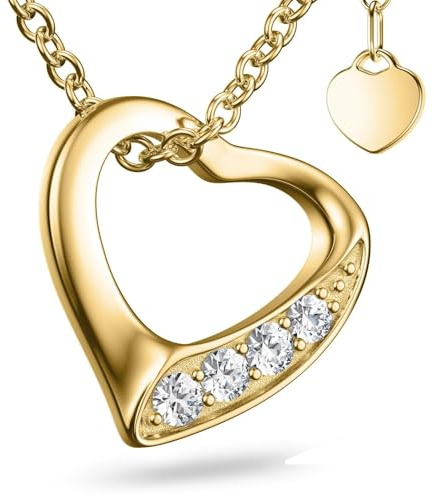 Amoonìc Collier Cœur Femme Or (Argent 925 plaqué Or) Zircon Pendentif Coeur | Idée Cadeau Femme Anniversaire | Boîte à Bijoux avec Message *Je t’aime* | Chaîne Longeur 45-50cm | Cadeau d'Amour