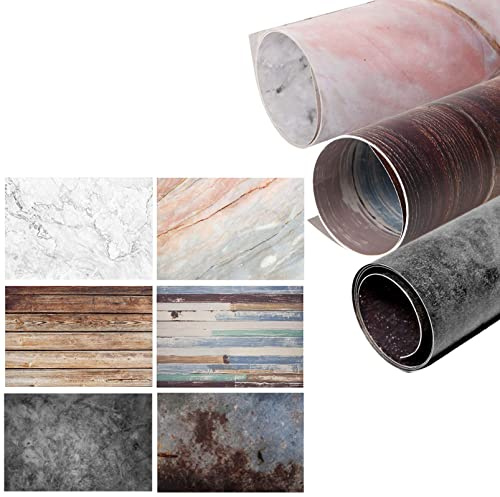 Selens 3Pcs 2in1 Hintergrund Marmor Mehrfarbig Holzmaserung Betonzementwand | 56 x 88 cm, Flat Lay Tischplatte Fotografie Doppelseitiger Hintergründe, für Gourmet Blogger, Kosmetik, Lebensfotos
