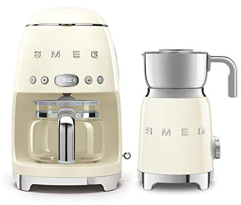 Smeg DCF02US 50's Retro Style Drip Filter Coffee Maker Bundle with Smeg MFF01 Milk Frother (Cream)