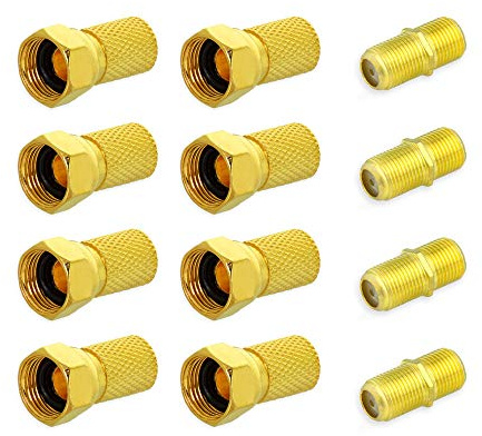 F-Stecker 6,5-7 mm + F-Doppelbuchse Vergoldet Kupplung Sat TV Antennen Koaxialkabel Verbinder (8x F-Stecker + 4x Doppelbuchse)