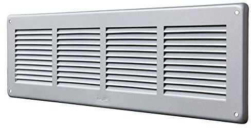 La Ventilazione GAL4014R - Rejilla de ventilación rectangular de aluminio plateado para superponer con red antiinsectos, 440 x 240 mm