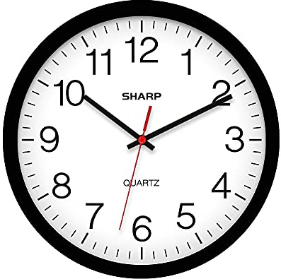 Sharp Wall Clock – Black, Silent Non Ticking 14 Inch Quality Quartz Battery Operated Round Easy to Read Home/Kitchen/Office/Classroom/School Clocks, Sweep Movement