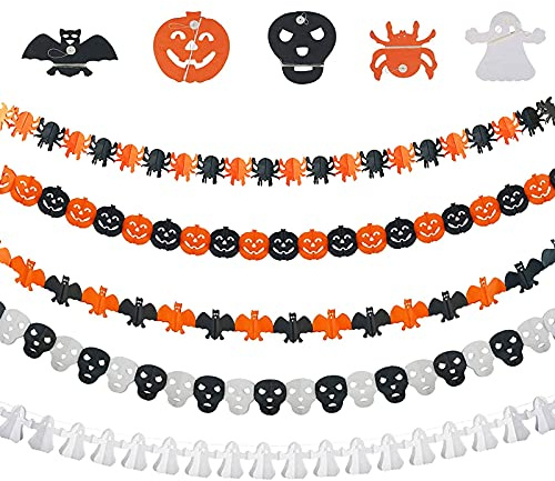 JOKILY 5stk Halloween Girlande, Halloween Party Deko, Halloween Banner,Halloween Girlande Spinne Girlande Kürbis Banner Papier Hängendeko für Karneval Halloween Party Garten