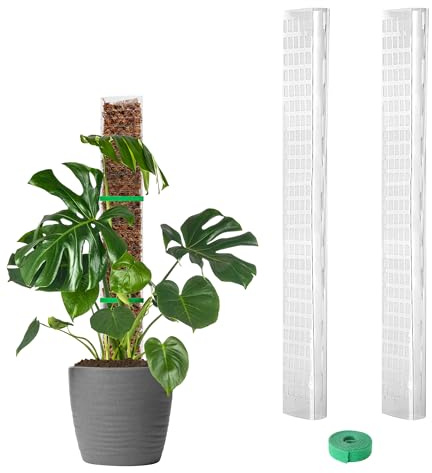EOX 2 Pcs 24 Inch Plastic Moss Pole for Monstera, Large D Shaped Poles for Climbing Plants Work with Sphagnum Moss, 45 Inch Plant Stake Set of 2, Garden Ties | Clear D-Shaped Design, Fold-to-Assemble, Sphagnum Moss Not Included, Helps Retain Moisture, Rooting Grid for Aerial Roots