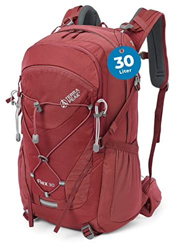 Terra Peak® Premium Wanderrucksack 30L (FLEX 30) Damen Herren Erwachsene mittel rot - Trekking-Rucksack wasserdicht - Outdoor Daypack Tages-Rucksack Trinksystem & Rückenbelüftung Wandern & Radfahren