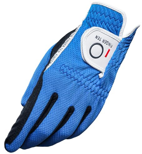 FINGER TEN Gants de golf pour homme main gauche pour golfeur droitier en bleu, gants de golf imperméables, durables, toutes saisons, pour une balançoire parfaite (taille M, bleu)