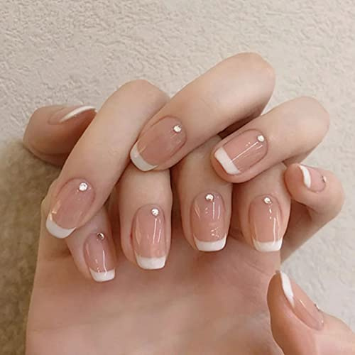 Handcess 24 Stück künstliche Nägel Nude Französisch Press on Nail Ballerina Nägel aufkleben Mittel Falsche Nägel für Frauen und Mädchen