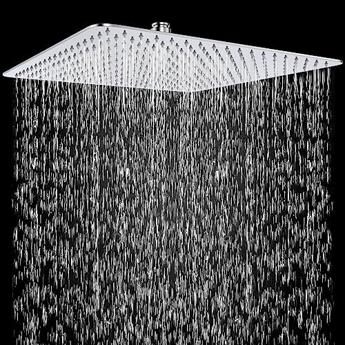 Acefy Duschkopf Regendusche 16 Zoll Edelstahl Duschkopf Wassersparend Einbauduschköpfe Quadratische Kopfbrause 360 Drehung Regenbrause Duschkopf Anti-Kalk-Düsen,40x40cm,Chrom