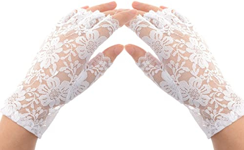 Suxgumoe Fingerlose kurze Spitzenhandschuhe Sunblock Brauthandgelenkshandschuhe Frauen kurze Spitzenblumenhandschuhe für Hochzeitskostümzubehör
