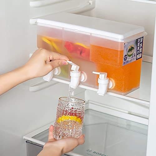 3.5L Jug Dispenser For Fridge Drinks Dispenser With 3 Tap Beverage Dispenser Fridge Water Dispenser With Leak Free Spigot Drink Jar Lemon Juice Jug For Iced Tea Coffee Lemonade Milk Drinks, 30x17x13cm