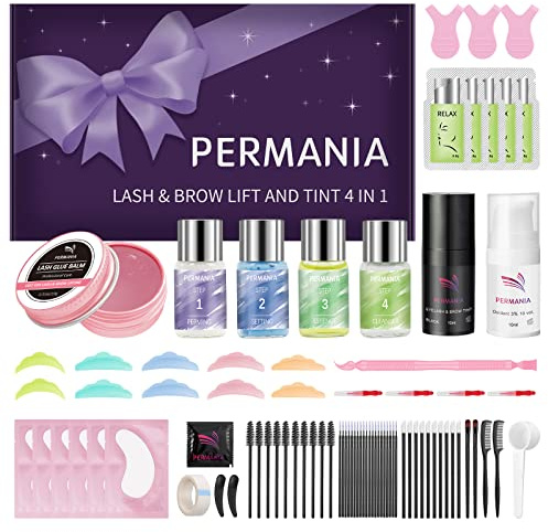 PERMANIA Lash Perm and Black Kit,Salon Grade Supplies for Eyelash Lift and Brow Lamination Black Ti-nt with Lash Lift Balm 4 IN 1 Fast Quick Curling & Coloring Natural Result Hair Color Developers