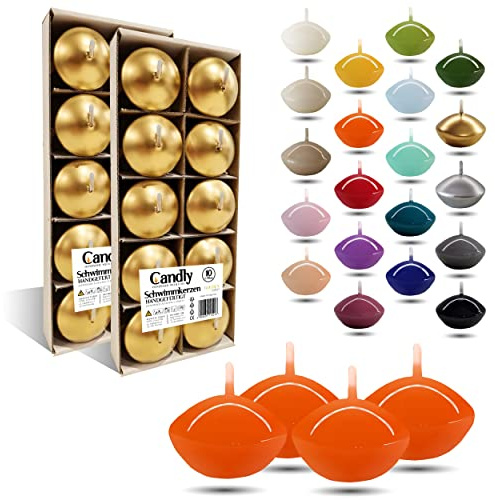 CANDLY HANDMADE© 10x Schwimmkerzen Premium Ø 45mm | Geburstag & Namenstag, Hochzeit, Hochzeitsempfang, Valentinstag, Ostern, Weihnachten, Elegante Haus Dekoration, Candles, Kerzen für Damen (Orange)