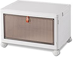 Ergocar Scatole Immagazzinaggio Plastica Pieghevole, Spessa e Resistente, Impilabili Scatola Organizer Trasparente con Coperchi e Ruote Nella, per Auto, Armadi, Casa, Ufficio