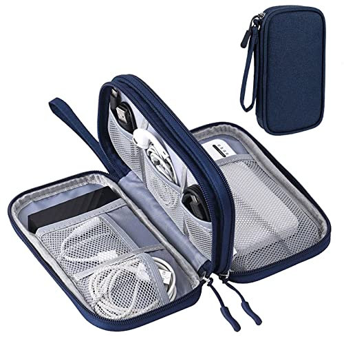 YWKJDDM Kabeltasche, Elektronische Tasche Wasserdicht Kabelorganizer Tasche, Universal Doppelschicht Reise Elektronik Zubehör Tasche für Handy Ladekabel USB Headset Powerbank (Navy blau)