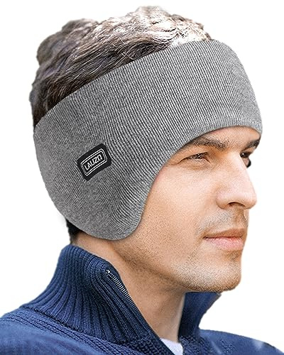 Lauzq Double-Layer Ear Warmer Headband - Knit Fuzzy Lined Ear Muffs for Men Women Ear Covers for Cold Weather Running Cycling