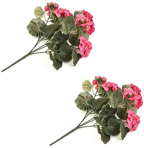 Oniissy Künstliche Geranie, 2 Stück, rot, rosa, gelb, weiß, künstliche Blumen, künstliche Pflanzen, künstliche Blumen für Blumenkästen, Hängekörbe und Zuhause, dunkelrosa