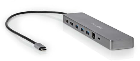 Nedis Adaptateur Multi-Ports USB - USB 3.2 Gen 1 - Connecteur USB-C™ - Micro SD / RJ45 Femelle/SD / 2 x HDMI™ / 2 x USB-C™ / 3 x USB-A Femelle - 0,40 m - Rond - Plaqué Or - TPE - Anthracite - Boîte