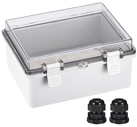 QUARKZMAN Abzweigdose Elektrisch Gehäuse IP67 Wasserdicht ABS Plastik mit Klappdeckel Montageplatte Wandhalterung Kabel Verschraubungen 220 mm x 170 mm x 110 mm