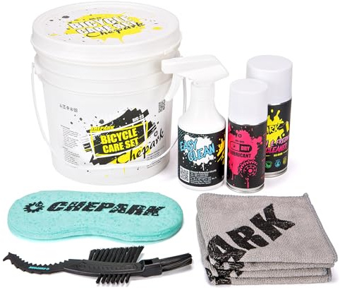 CHEPARK Fahrrad-Reinigungsset, Fahrradwasch- und Antriebsstrang-Essentials-Set mit Fahrradreiniger, Fahrradfettlöser, Trockenschmiermittel, Reinigungsbürste, Werkzeug, Fahrradwartungsset für