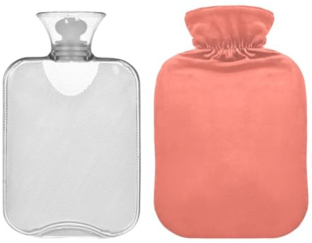 Botella de agua caliente con bonita cubierta, bolsas de agua caliente de 1 litro para calambres menstruales, alivio del dolor de cuello y hombros, calentador de pies de cama, salmón