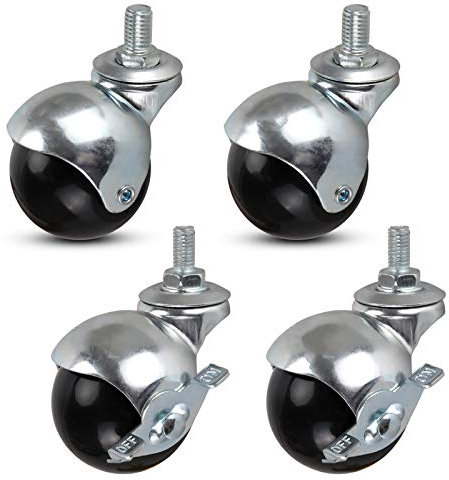 GeRRiT 2 Zoll 50 mm Lenkrollen mit kugelförmiger Kugel, Gewindeschaft M8 x 15 mm, Lenkrollen, Nylon-Möbelrollen, für Sofa, Kinderwagen, Couchtisch, 4 Stück (Bremse + Universal)