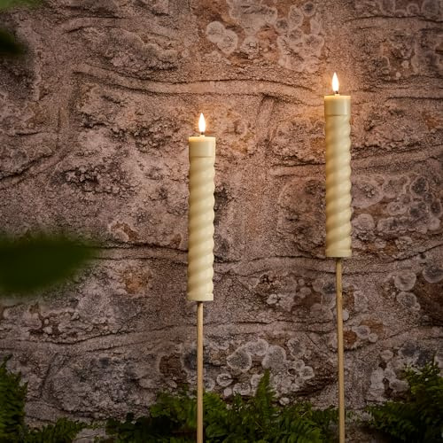 Lights4fun Lot de 2 Bougies LED en Spirale 50cm Lampe Solaire TruGlow® Bougie Solaire d'Extérieur Bougie Rechargeable pour Jardin Décoration Balcon avec flamme vacillante