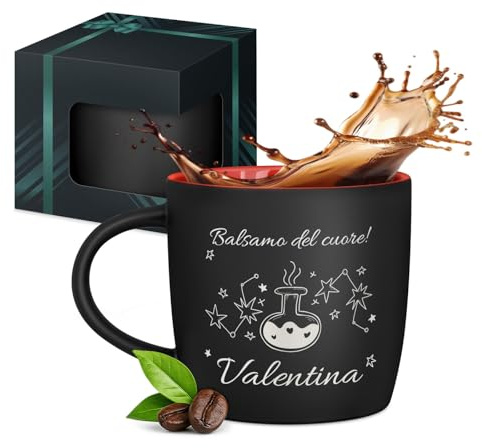 Maverton Tazza da caffè latte o tè in ceramica - 400 ml - Incisione personalizzata - Bicchiere con manico per bevande per Lei - Tazze da colazione per compleanno donna - Interno rosso - balsamo