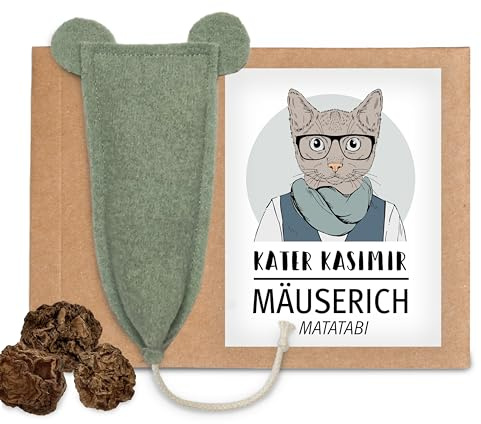 MÄUSERI – den handsydda XL kattleksaken, musen med matatabi-fyllning för självupptagande av katter, lekkudde för katter, doftkudde med silvervinfrukter (för kattmynta pinnar)
