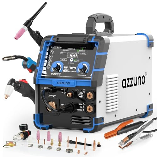 AZZUNO Máquina soldadora 5 en 1 de 160 A, cortador de plasma combinado con soldadura HF TIG/Gas MIG/Flux MIG/Stick, máquina de soldadura multiproceso de voltaje dual 110/220V