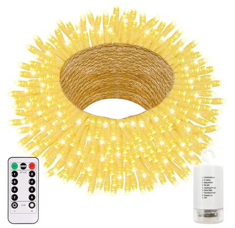 20 m batteriebetriebene Lichterkette mit Fernbedienung, 200 LEDs, Timer, wasserdicht, Weihnachtslichterkette für den Außenbereich, Haus, Garten, Party, Bäume, Schlafzimmer, Dekoration (warmweiß)