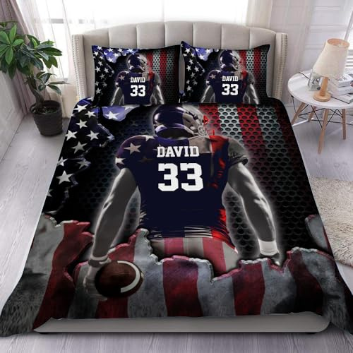 WAZARO Custom Football Player Flag Bedding Set, Football Bed Set Twin Full Queen King, Football Fans Bedspread Soft Lightweight for Boys Teens Room Decor