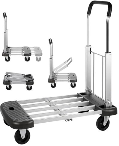YXZYFPP Klappbarer Handwagen aus Aluminium mit Verstellbarer Länge, tragbarer Plattformwagen für Reisen, Einkaufen, Büro (Black)