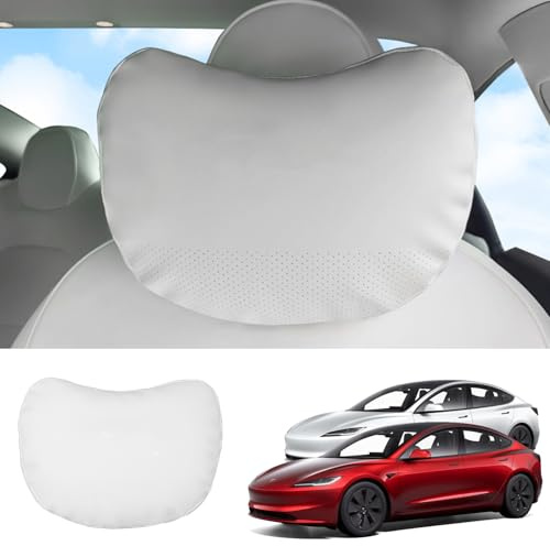 Ywooon Auto Nackenkissen, Weichheit Auto Kopfstütze Kissen zum Fahren mit verstellbarem Riemen, Auto Kissen Nackenkissen für Autositz, Weiß