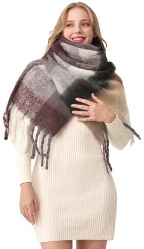 HOTIAN Damen Schal Winter Warm Schal Bunte Thick Wrap Schals Oversized Kariert Herbstschal Weicher Warmer Deckenschal