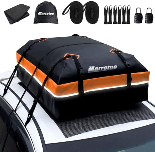 Marretoo Weatherproof Car Roof Bag 600L, Car Top Storage for Camping & Travel, Universal Fit for SUV/Hatchback, affordable roof box UK Heavy-Duty PVC with Anti-Scratch Mat,Orange/21 Cubic Feet