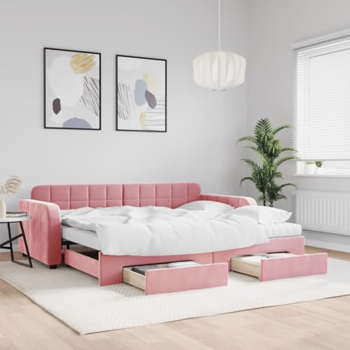ShGaxin Tagesbett Ausziehbar mit Schubladen Rosa 90x200 cm Samt, Schlafsofa, Daybed, Bettsofa, Sofa Bed, Sofabett, Schlafcouch, Jugendbett, Bettgestell, Bettcouch - 3197004