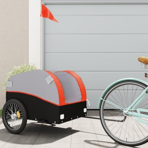 Somanki Lastenanhänger für Fahrrad Schwarz und Orange 45 kg Eisen, Fahrradanhänger, Lastenanhänger Fahrrad, Anhänger Fahrrad, Lastenanhänger Für Transport - 94124