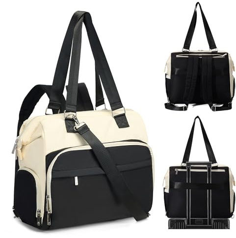 Fexkean Sacs à Langer,Grand Sac Bébé à dos de voyage Fourre-tout Imperméable,Portable Sac à bandoulière,Sacs à dos de voyage avec bretelles avec Matelas (3039-Black&Beige)