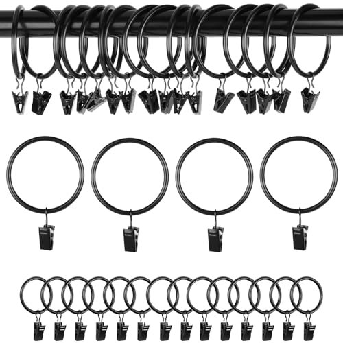 Anillos de Cortina, 45 Piezas Anillas con Pinzas para Cortinas, Decorativos de Metal Cortina Anillo con Gancho Ventana Anillos, Negro Ganchos de Cortina para Colgar, para Ventana, Puerta, Tendederos