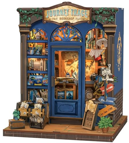 Fsolis DIY Book Nook Kit - Holz Puppenhaus Bausatz, Miniatur Tiny House für Bücherregal Deko, Kreatives Home Desk & DIY Geschenkidee(Journey Trace Bookshop)