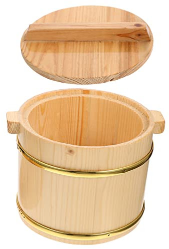 Cabilock Barril De Almacenamiento De Arroz De Madera Tapa Contenedor Para Sushi Para Cocina Japonesa