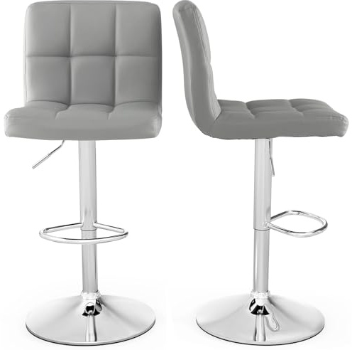 COSTWAY Barstol, barstolar 65–85 cm justerbar höjd av konstläder, sittpall med ryggstöd och fotstöd, kökspall för matsal, bar, hem, lastkapacitet på 150 kg (set om 2, grå)
