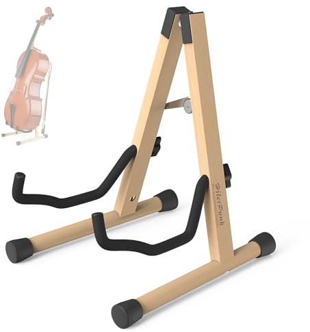 HilerPunk Cello-Ständer mit Bogenhalter, A-förmiger Holzfußständer mit gepolstertem Schaumstoff – Handgefertigte Halterung für 1/2, 3/4, 7/8, 4/4 (Vollgröße) Celli und Gitarren (Beech, Cello)