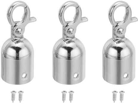 PATIKIL 0.8x2 Stanchion Rope End Stopper, 3 Pack Cord End Caps Barrier Rope End Cap Snap Hooks for Crowd Control Queue Divider, Silver