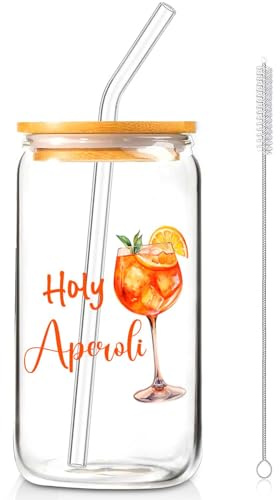 YYSWSAKY Aperol Spritz - Bicchieri in vetro con coperchio, cannuccia, accessori Aperol, regalo per donna, set regalo per donna (Aperol Straw Cup)