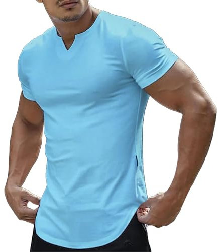 T-Shirt Men's V-Neck T-Shirts for Men Summer Plain Basic Shirts Outdoor Fitness Jogging Sports Shirts Thin Comfortable Short Sleeve Shirt Muscle Shirt Stretchy Summer Shirts Cotton Running Shirt, blue