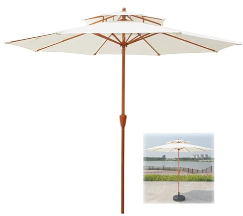 QUSYZD Parasol Blanc à Double Toit de 9 Pieds, Parasol de Table Portable pour marché extérieur, pour terrasse, marché, Jardin.,