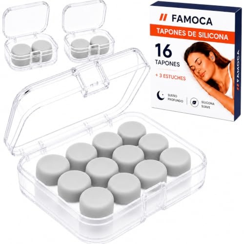 16 Tapones Oídos Ruido Dormir Silicona Natación Estudiar Antironquidos 27dB | Cancelación de ruido y protector auditivo: ear plugs reutilizables y moldeables, anti ronquidos para dormir, moto y festival.