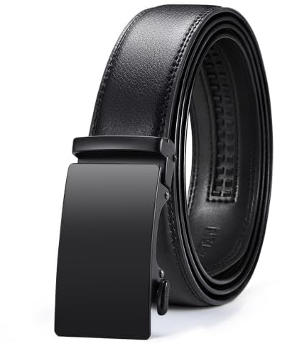 VATAN Ceinture Homme Réglable à Cliquet en Cuir avec Boucle Automatique pour Homme Largueur-3.5cm (Classique - Noir, 115cm/34-38 taille réglable)