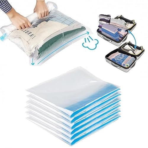 Compression Bags for Travel, 15-Pack Vacuum Storage Bags (5S/5M/5L) Roll-Up Space Saver Bags, No Need For Vacuum Machine Or Pump, Reusable Vacuum Travel Storage Bag